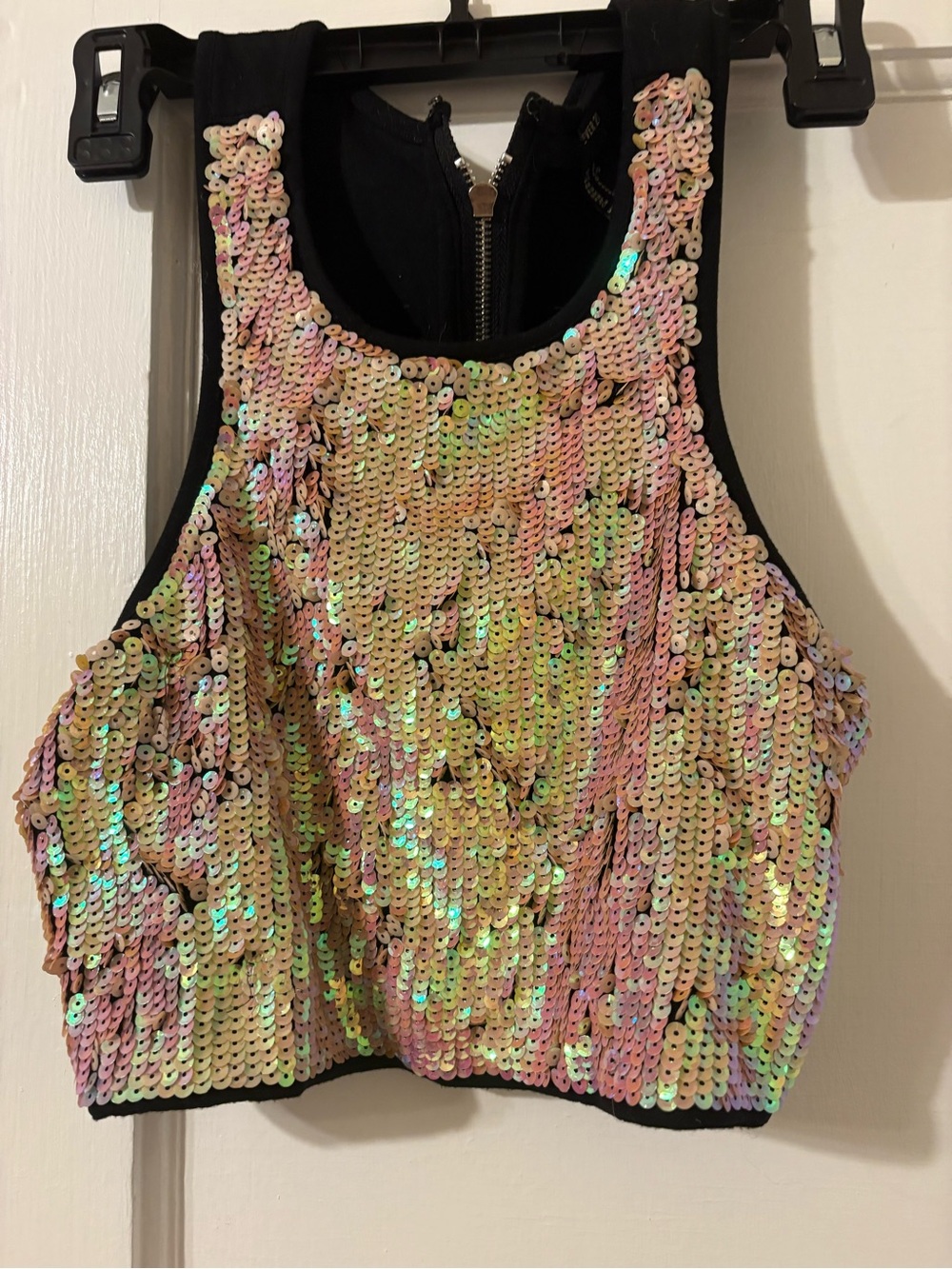 Forever 21 Iridescent Sequin Crop Top - Pink/Green Shine